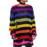 OOTDGIRL Women Y2K Striped Oversized Sweater Pullovers Ripped Punk Gothic Grunge Long Sweaters Harajuku Aesthetics Jumpers Tops