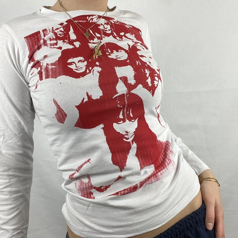 OOTDGIRL Y2K Aesthetic Autumn Long Sleeve T-shirt 90s Vintage Female Crop Top Women Tees Punk Grunge Gothic Clothes Harajuku Streetwear