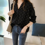 Ootdgirl  Pocket Long Sleeve Turn Down Collar Women Blouse Office Lady Polka Dot Cotton Casual Shirts 2022 New Spring