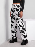 OOTDGIRL Vintage Cow Print Baggy Jeans Women Y2K Casual High Waisted Pants Loose Harajuku 90S Black White Long Trousers Ladies Street