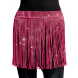 Ootdgirl  2022 Glitter Rhinestone Tassel Skirts Women  Crystal Body Chains Belly Dance Skirts Clubwear Night Party Shine Skirt