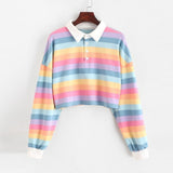 Ootdgirl 2022  Shirt Women Sweatshirt Long Sleeve Rainbow Color Ladies Hoodies With Button Striped Korean Style Sweatshirt Women
