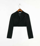 OOTDGIRL Autumn Women Top Short Solid Color Jacket Dark Suit Short Lapel Black Single Breasted Long Sleeve Blazer Short Jacket