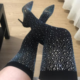 OOTDGIRL OOTDGIRL 2022 Fashion Women Over The Knee High Thigh Sock Boots 11.5Cm High Heels Crystal Diamond Stripper Long Thigh Pleaser Boots Shoes