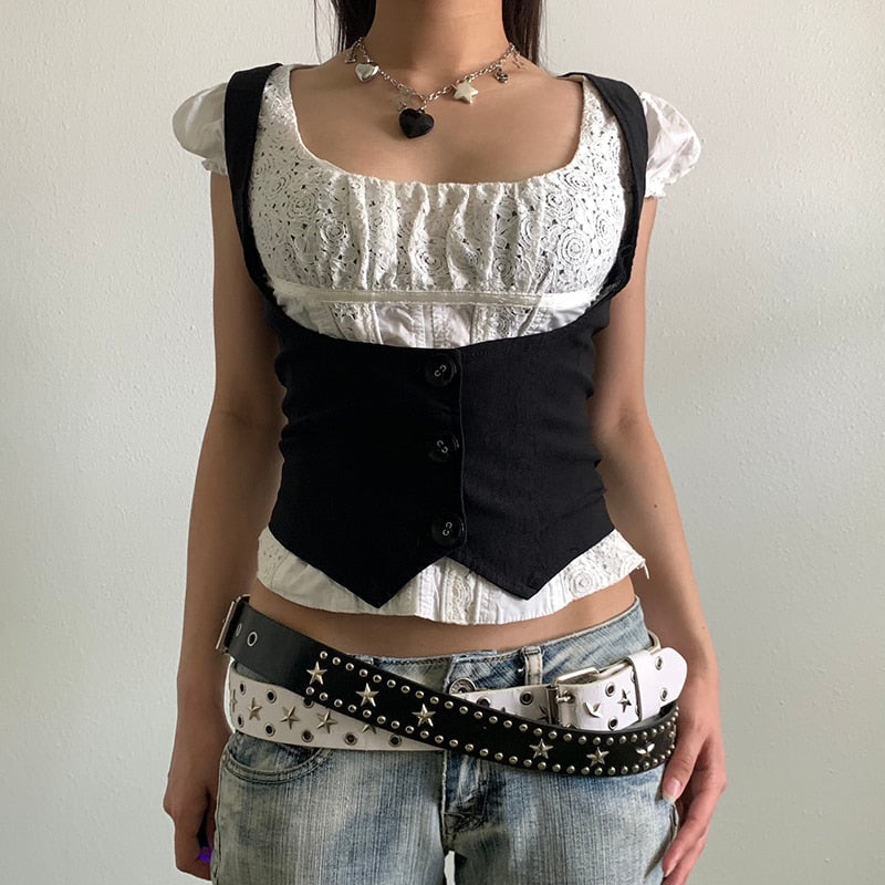 OOTDGIRL Women’S Punk Waistcoat Vest Sexy Body Shaping Vest Fashion Single-Breasted Sleeveless Tuxedo Corsetier 90S Fairycore