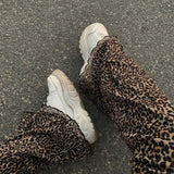OOTDGIRL Brown Leopard Y2K Skinny Pant Women Casual High Waist Flare Pants Double Layer Mesh E Girl Aesthetic Trousers Female Sweatpants