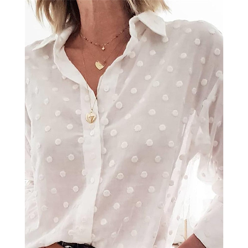 Ootdgirl  Fashion Long Sleeve Shirts Polka Dot Blouses Womens Elegant White OL Shirt Tops Ladies Chemise Femme Blusa Feminina Streetwear
