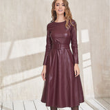 Ootdgirl  Fashion Belt Faux Leather Dresses Women Long Sleeve Slim Fit PU Dress  Club Wear New Arrival 2022 Autumn Winter