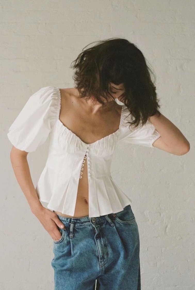 OOTDGIRL Chic Fashion Square Collar Lace Up Top White Cotton For Women Summer Crop Top Elegant Tank Top Vintage Blouse Blanca Mujer