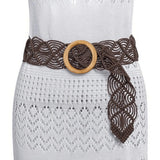 OOTDGIRL Fashion Wooden Button Belt Elastic Straw Belt Decoration Women Waist Waistband