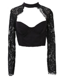 Ootdgirl Women  Lace Patchwork Tops Long Sleeve Push Up Padded Bra  Crop Tops Ladies Lace T-Shirt Tops Slim Tops Fashion