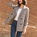 Ootdgirl  Vintage Notched Bouble Breasted Plaid Women Blazer Thicken Autumn Winter Jackets Female Retro Suits Coat 2022 Work High Quality