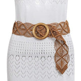 OOTDGIRL Fashion Wooden Button Belt Elastic Straw Belt Decoration Women Waist Waistband