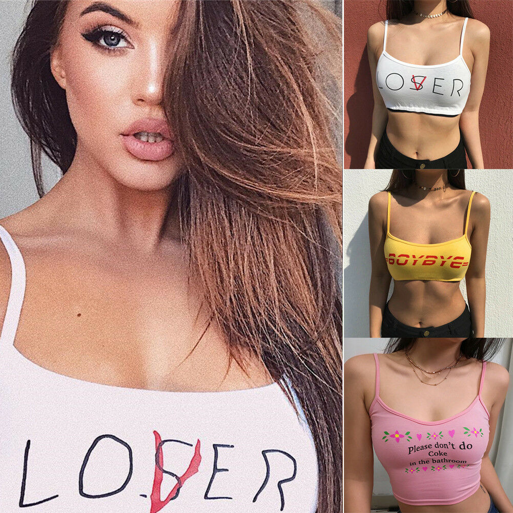 Ootdgirl  Summer Pink Crop Top 2022 New Women Strappy Cotton Letter Print Tank Tops Vest  Short Crop Tops Camis Tees Tops Female
