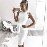 OOTDGIRL Women's Lace Floral Cocktail Elegant Dress Night Party Dresses White Slim Bodycon Dress