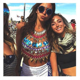 Ootdgirl  Festival  Rhinestone Metal Chain Crop Tops Women Sparkly Diamond Sequins Halter Camis Tank Top Beach Night Party Vest Summer