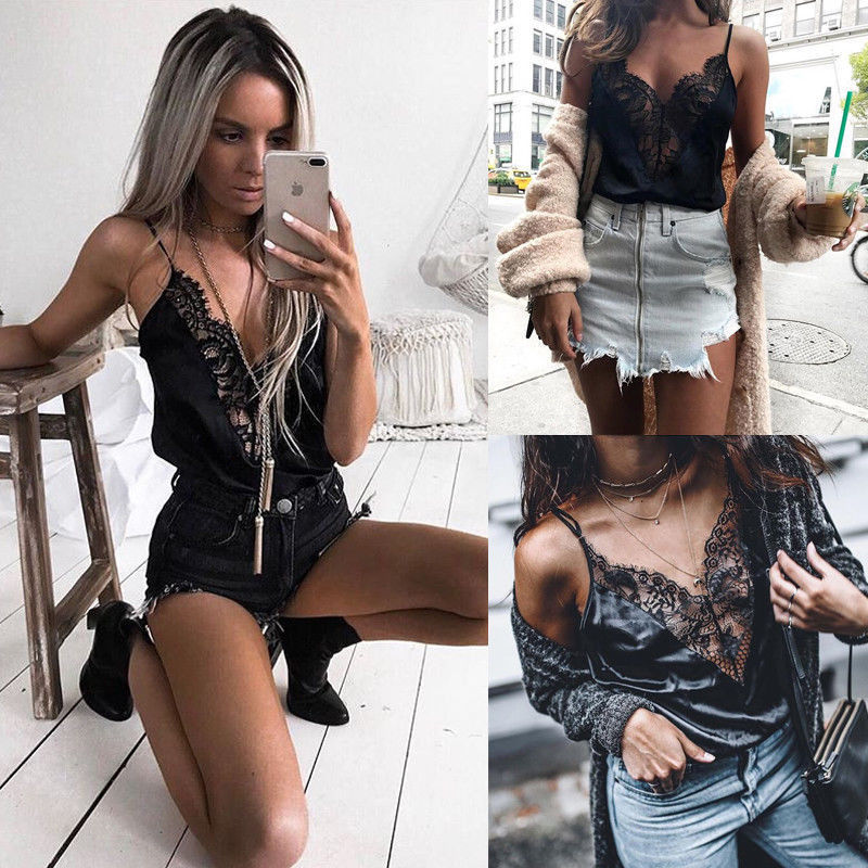 Ootdgirl  Fashion Women Ladies Summer Lace Strap Off-Shoulder Blouses 2022 Women Black Sleeveless Tank Tops Casual Blouses Crop Tops