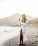 Ootdgirl  Bohemian White Beach Cover-Up Swimwear Sarong Embroidery Lace Kimono  Transparent Long Cardigan Saida De Praia
