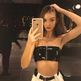 OOTDGIRL PU Leather Sexy Tube Top Women 2022 Summer Strapless Club Sexy Crop Tops Front Zipper Bodycon Tank Tops Female Shirts