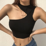 OOTDGIRL 2022 Summer Sleeveless Sexy Women Girls Summer Vest Crop Top Shirt Blouse Casual Slim Black Tanks Hot S M L