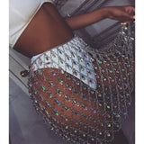 Ootdgirl   Bling Metal Chain Diamonds Sequin Skirt Women Befree Summer Beach Hollow Colorful Gem Queen Crystal Night Club Party Skirts