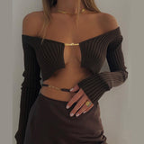 Ootdgirl   Solid Rib Knit Crop Tops Gold Button Long Sleeve T Shirt for Women Winter Y2k Clothes Sweater Knitwear C88-CZ20