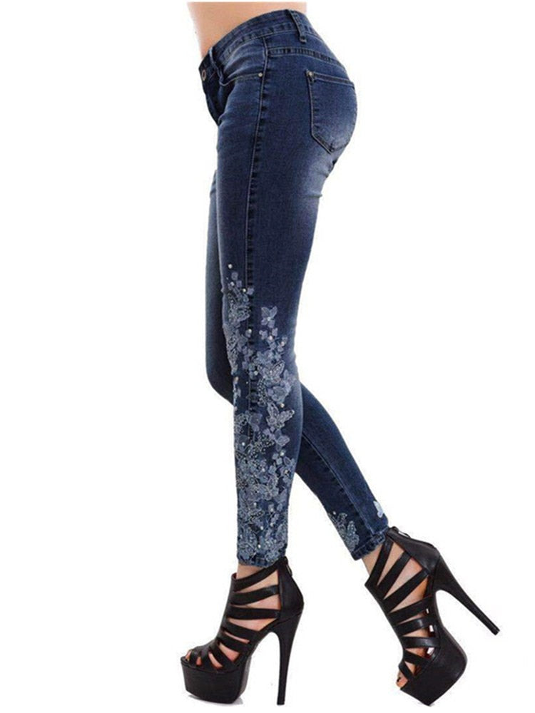 OOTDGIRL Embroidery High Waist Women Jeans Skinny Elastic Sexy & Club Female 2022 New Pencil Pants Plus Size Stretch Jeans