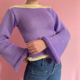 OOTDGIRL Autumn Winter 90S Vintage Knitted Sweaters Striped Crimping Cropped Pullovers Chic Women Kawaii Knitwear Y2k Retro Streetwear