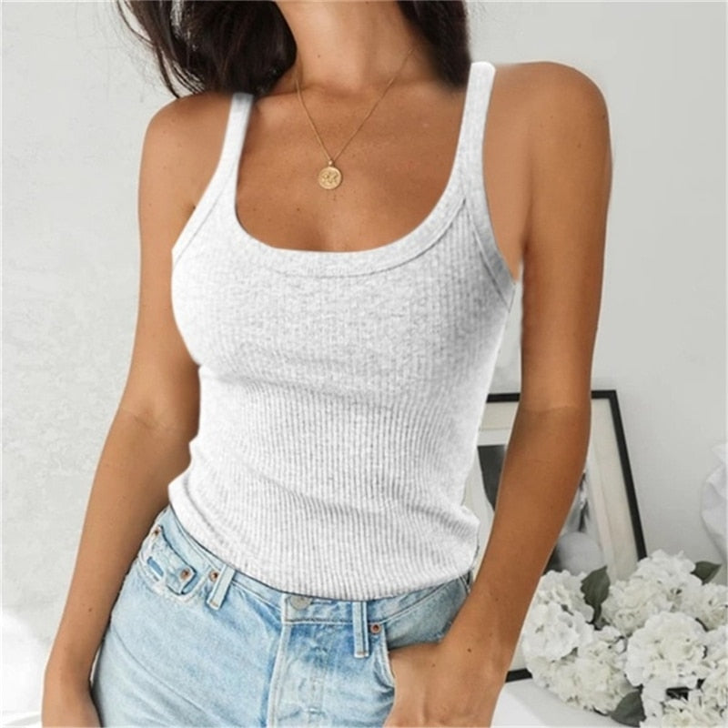 Ootdgirl  Women Sleeveless Spaghetti Vest Quality Knitted Camis U-Neck Tank Tops Casual Solid Color Basic Camisole For Female Plus Size