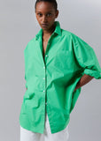 OOTDGIRL New Women Loose Green Blouse Shirt Vintage Pocket Long Sleeve Chemise Femme Lapel Collar Streetwear Blusas Ropa Mujer