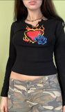 Ootdgirl  Fairycore Butterfly Print Crop Top Women Aesthetic Long Sleeve T-Shirt Autumn E Girl Basic Tee Shirt 90S Vintage Grunge