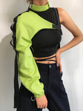 Ootdgirl  Neon Green Reflective T Shirt Women Tshirt Harajuku One Shoulder Off Gothic Top Hip Hop Streetwear Tee Shirt Femme Fall