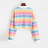 Ootdgirl 2022  Shirt Women Sweatshirt Long Sleeve Rainbow Color Ladies Hoodies With Button Striped Korean Style Sweatshirt Women