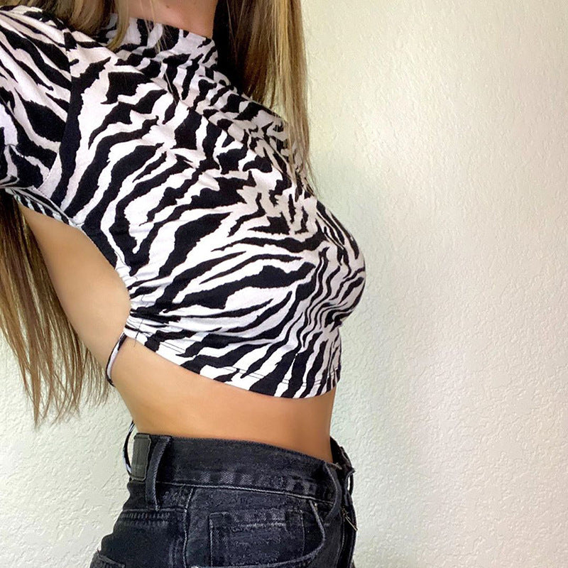 Ootdgirl Animal Zebra Print Backless Cropped Tshirt Women  Long Sleeve T-Shirt Ladies Fashion Crop Tops Tees Streetwear