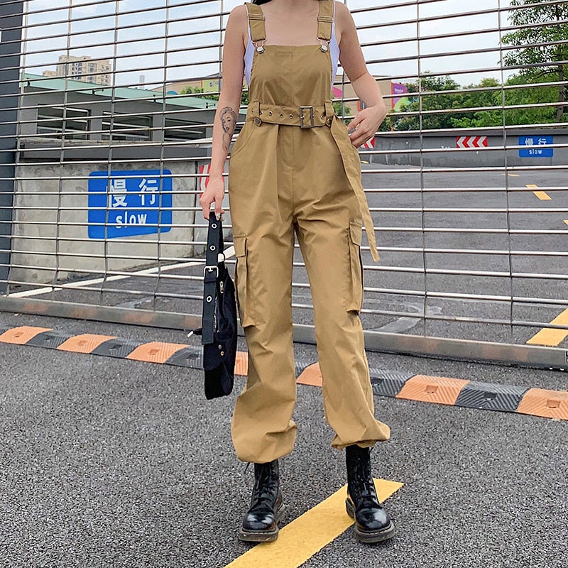 Ootdgirl  Gothic Black Overalls Womens Cargo Pants Sling Bow Belt Dungarees Wide Leg Pants Casual Trousers Oversized