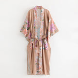 Ootdgirl  Flare Sleeve Beach Kimono With Sashes Side Split Print Pockets Slim Long Cardigan Holiday Cover-Up Autumn Outing New
