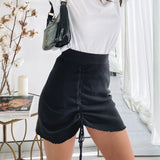 Ootdgirl  Summer Ruched High Waist Mini Skirt Side Bow Lace Up Pleated Skirt Women's Fashion Casual  Solid Color Short Skirt