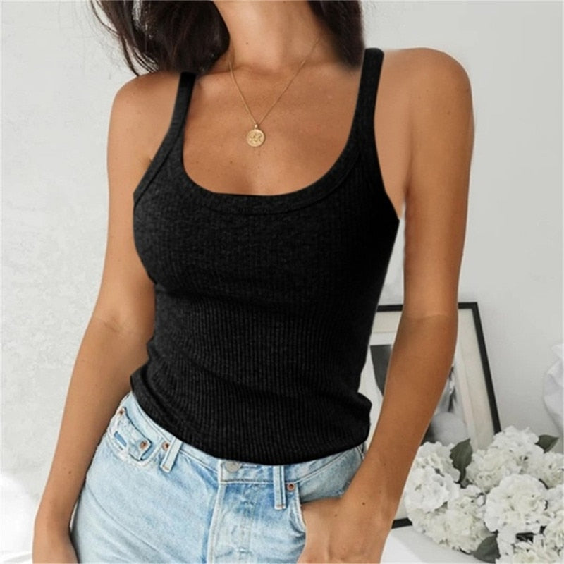 Ootdgirl  Women Sleeveless Spaghetti Vest Quality Knitted Camis U-Neck Tank Tops Casual Solid Color Basic Camisole For Female Plus Size