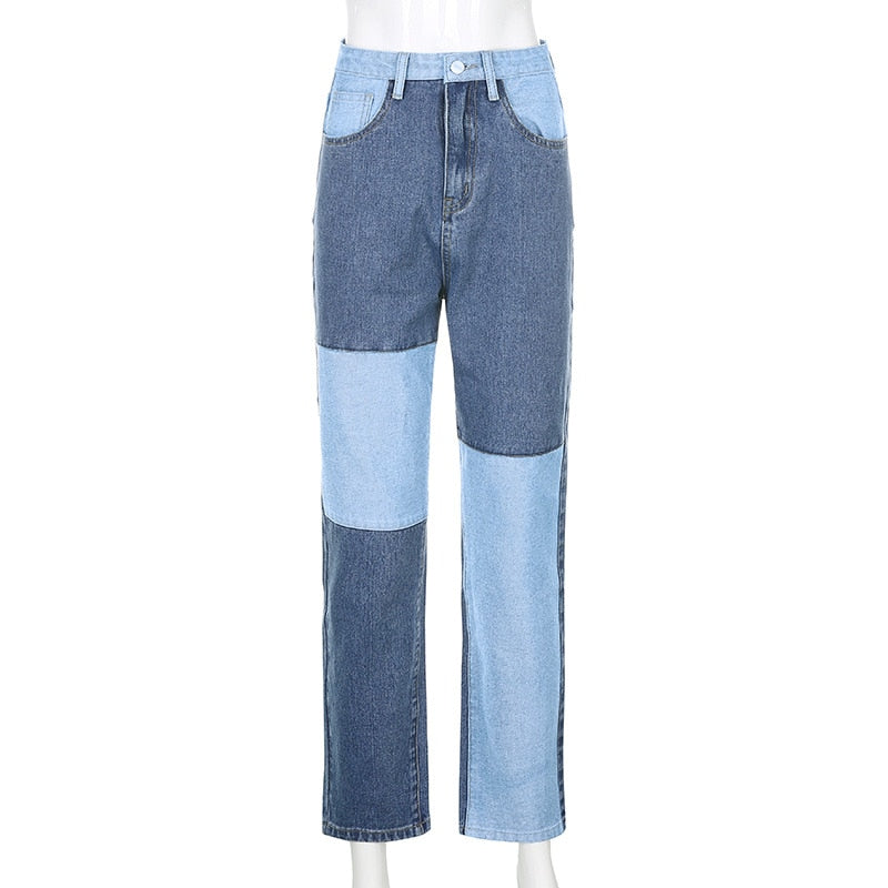 OOTDGIRL Patchwork Straight Women's Jeans Baggy Vintage High Waist Boyfriends Mom Y2k Denim Distressed Streetwear 2022 New Female Pants