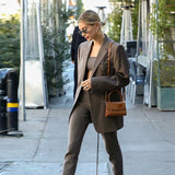 OOTDGIRL Office Wear Single Button Blazer Coat Women Fashion Vintage Brown Long Sleeve Pockets Female Outerwear Autumn