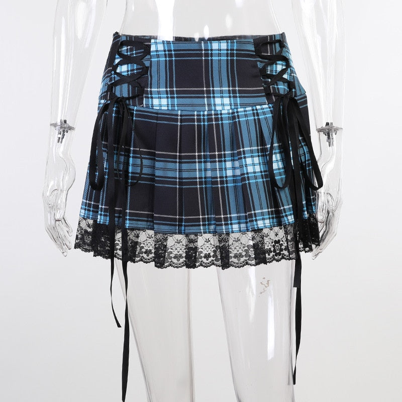 OOTDGIRL Mall Gothic Grunge Summer Mini Skirt Women Punk Y2K Vintage Lace Harajuku Streetwear High Waist Skirt Bandage Sexy Skirt