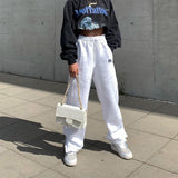Ootdgirl  Streetwear Drawstring Embroidery Side Zipper White Sweatpants Jogger Women Harajuku Wide Trousers Hip Hop Pants Capris