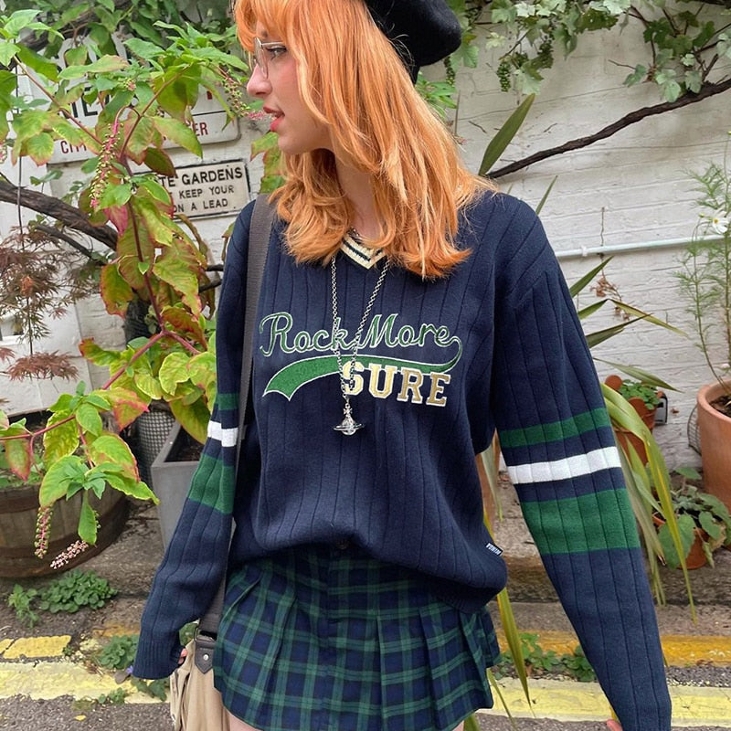 OOTDGIRL Autumn Retro Knitted Sweaters Harajuku Oversized Long Sleeve Pullovers 90S Vintage Fairycore Grunge Women Jumpers Preppy Style