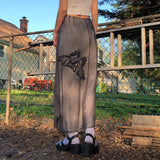 OOTDGIRL Fairy Butterfly Vintage Black Midi Skirts Y2K Grunge Kawaii Long Straigt Skirts Women E-Girl Harajuku Goth Female Clothes