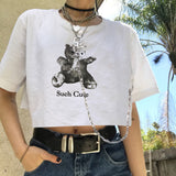 Ootdgirl  Animals Printed Chain Tshirts Crop Tops Short Sleeve T Shirts Women White Streetwear Basic Tee Shirts Black