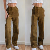 OOTDGIRL Corduroy Y2K Baggy Pants Women Streetwear Brown Patchwork High Waist Straight Trousers Neon Color Vintage Harajuku Sweatpants