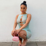 Ootdgirl  Women Summer Sleeveless Mesh See Through Bodycon Shorts Jumpsuit One Piece White Rompers 2022 Female Clothes  Items