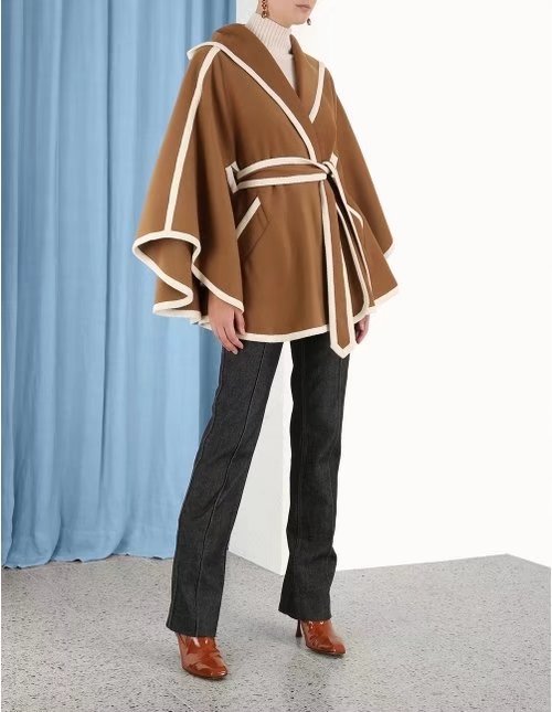 OOTDGIRL Luxury Designer Brand Clothing Women's Autumn Cape Shawl Coat Winter Female  Blends Hoodie Jacket Vintage Overcoat