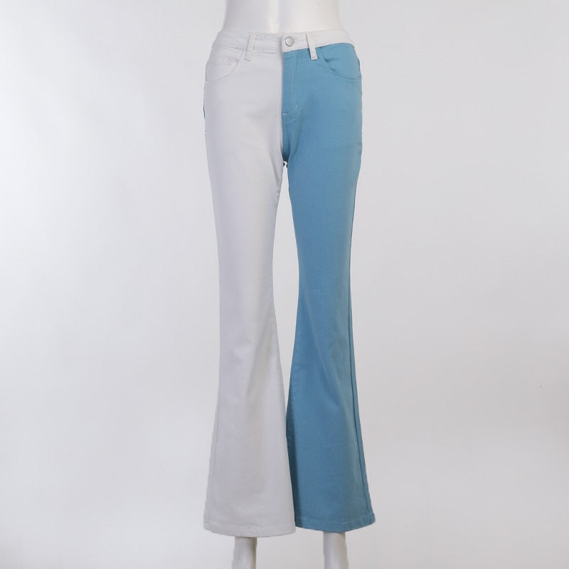 Ootdgirl  Denim Patchwork Women's Flare Baggy Jeans Palm Art High Waist Pants Vintage Button Streetwear Harajuku Pantalones 2022