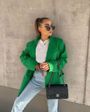 OOTDGIRL Women Fashion Loose Blazer Mujer Double Pockets Single Breasted Chic Suit Jacket Ladies Green Streetwear Outerwear